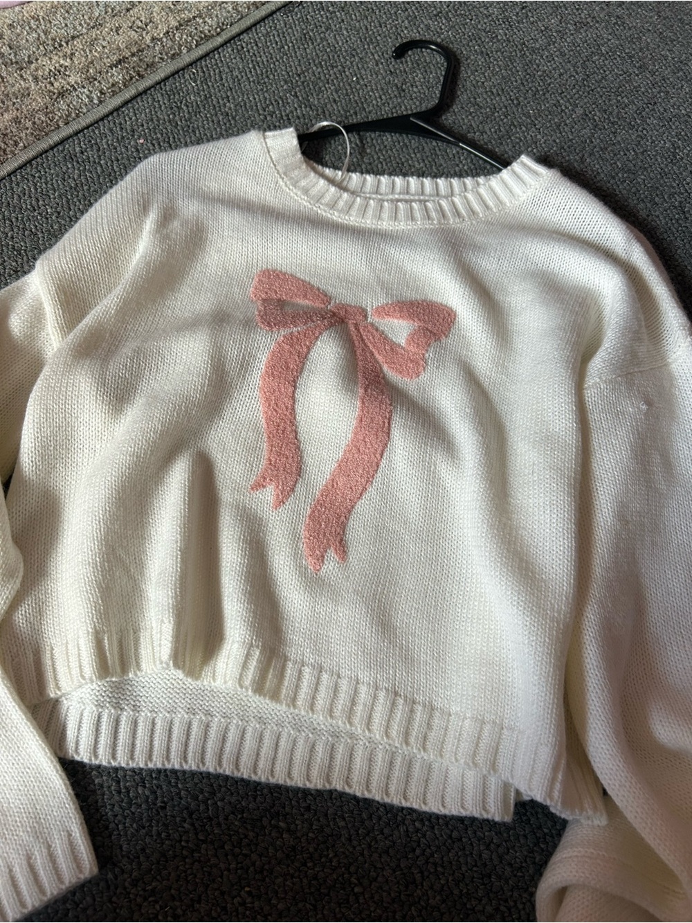 Sincerely Jules Cream Crewneck Sweater with Pink Bow
